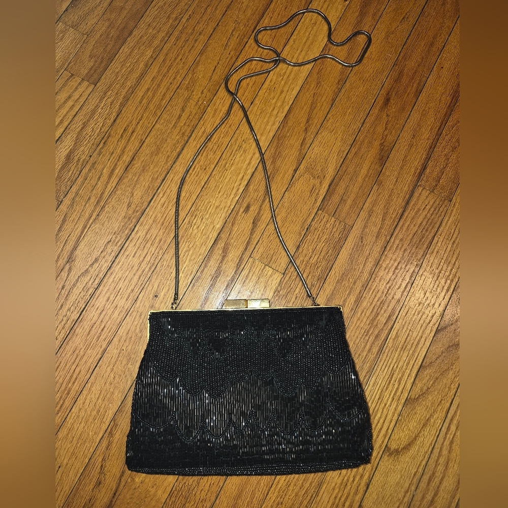 Marshall Fields Black Beaded Vintage Bag Or Clutch